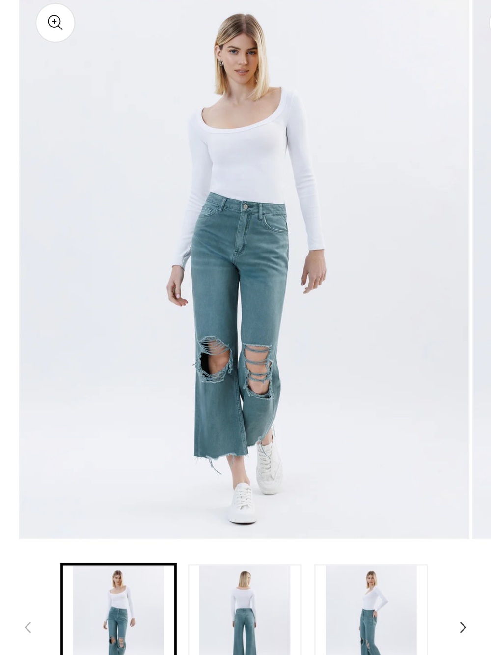 Women’s Distressed Wide-Leg Jeans - Moody Green - Picture 5 of 7